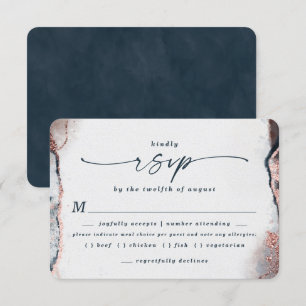 Abstract Navy Blue Wedding Meal Choice RSVP Card