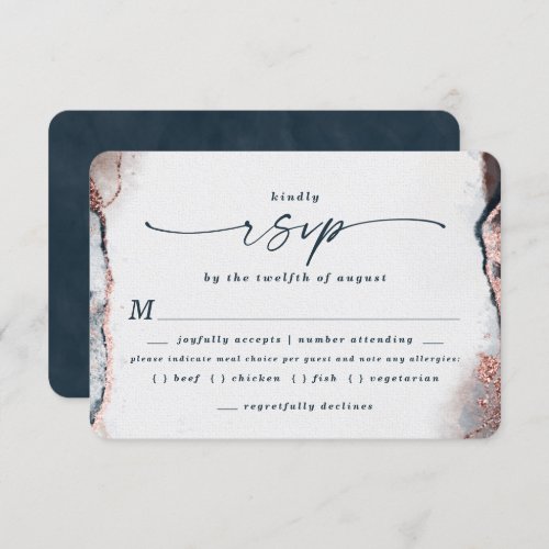 Abstract Navy Blue Wedding Meal Choice RSVP Card