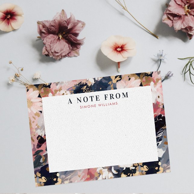 Abstract Navy & Blush Painted Floral Personalized Note Card (Creator Uploaded)
