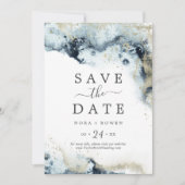 Abstract Navy Celestial Save the Date Card (Front)