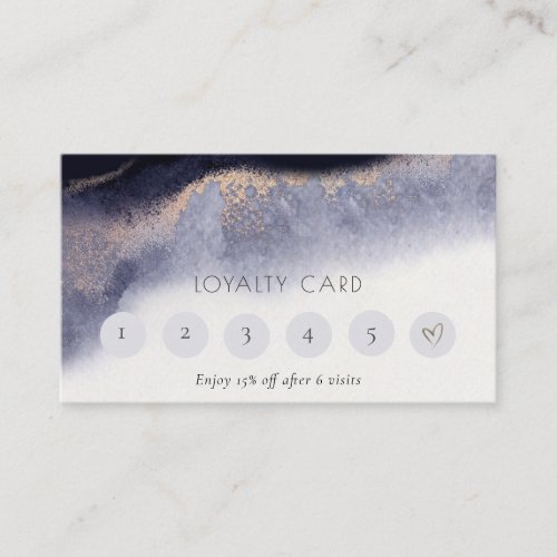 Abstract Navy Gold Watercolor 6 Punch Loyalty Business Card