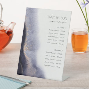 Abstract Navy Gold Watercolor Service Price Pedestal Sign