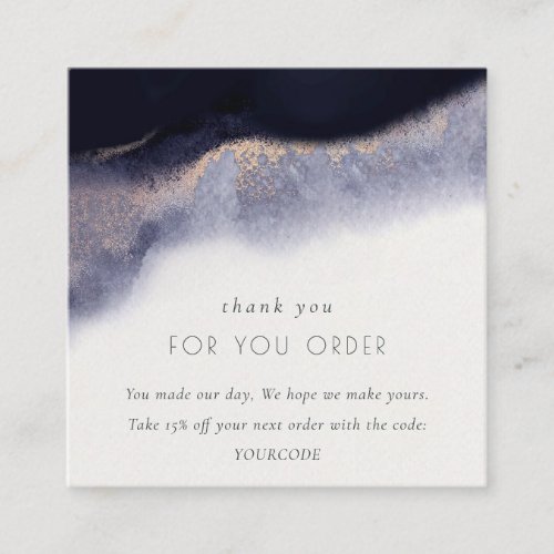 Abstract Navy Gold Watercolor Thank You For Order Square Business Card