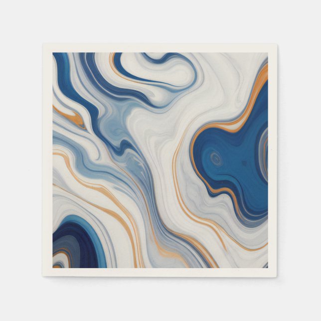 Abstract Navy Marble Design Napkins (Front)
