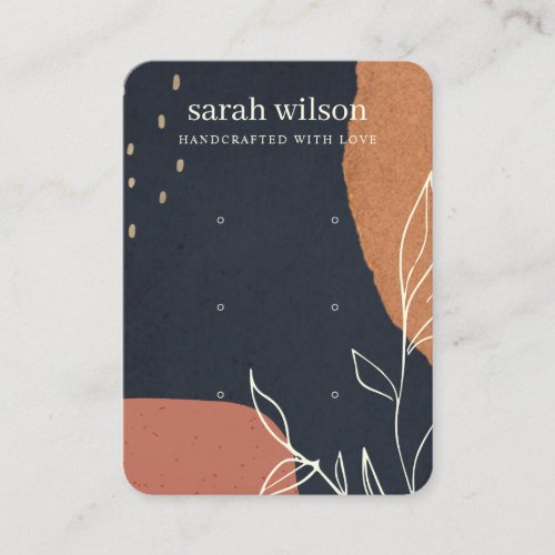 Abstract Navy Orange Leafy 3 Stud Earring Display Business Card