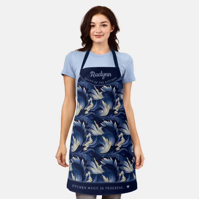 Abstract navy queen of the kitchen  personalized  apron (Worn)