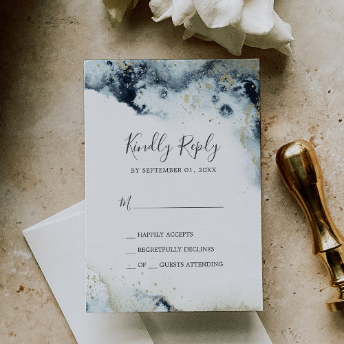 Abstract Navy Watercolor Simple RSVP Card