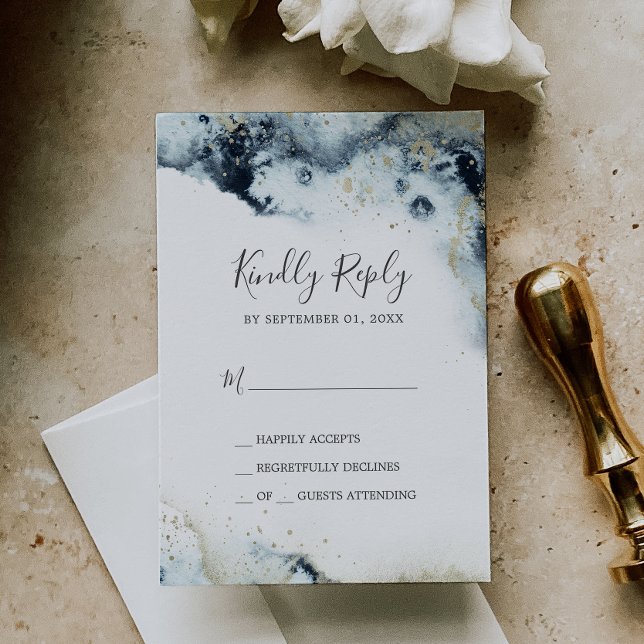 Abstract Navy Watercolor Simple RSVP Card (Creator Uploaded)