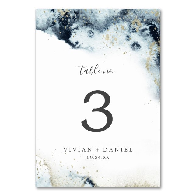Abstract Navy Watercolor Table Number (Front)