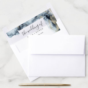Abstract Navy Watercolor Wedding Envelope Liner