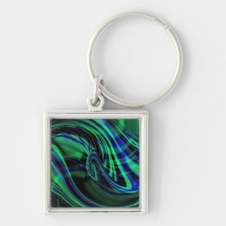 Abstract Neon Aqua N Blue Waves Keychain