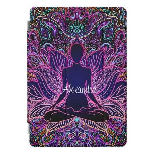 Abstract Neon Background with Sitting Buddha iPad Pro Cover