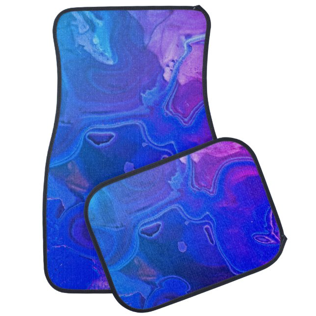 Abstract Neon Blue Swirled Pattern Gemstone Car Floor Mat (Set)