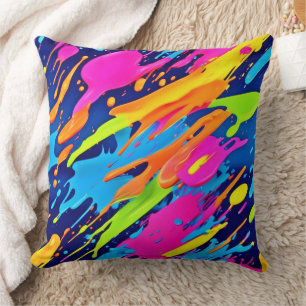 Abstract Neon Brushstrokes Splash Art Throw Pillow