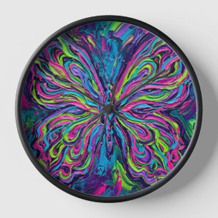 Abstract Neon Butterfly Pattern Art Clocks