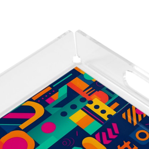 Abstract neon colors and geometric bohemian shapes acrylic tray