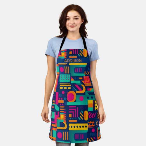 Abstract neon colors and geometric bohemian shapes apron