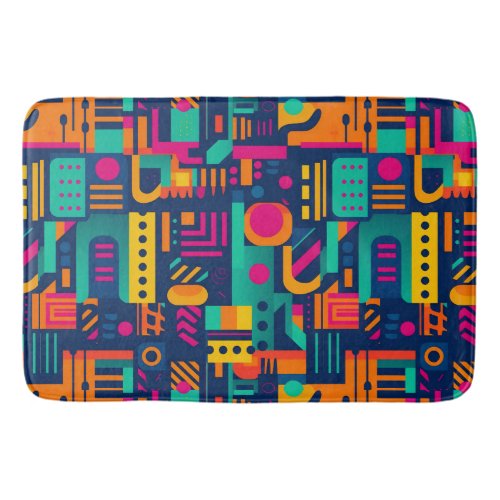 Abstract neon colors and geometric bohemian shapes bath mat