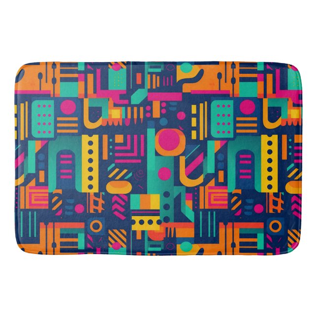 Abstract neon colors and geometric bohemian shapes bath mat (Front)