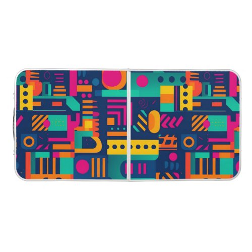 Abstract neon colors and geometric bohemian shapes beer pong table