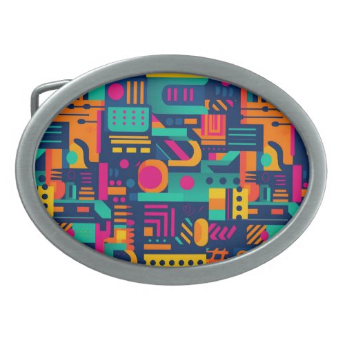 Abstract neon colors and geometric bohemian shapes belt buckle
