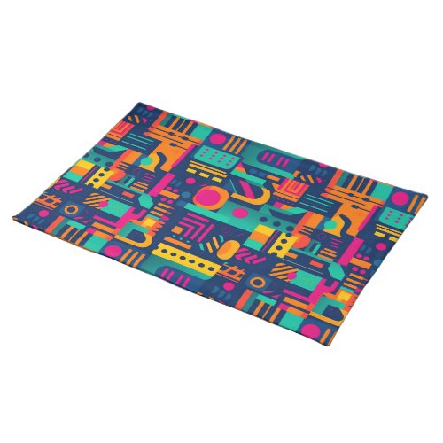 Abstract neon colors and geometric bohemian shapes cloth placemat