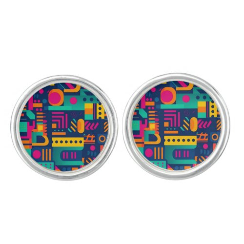 Abstract neon colors and geometric bohemian shapes cufflinks