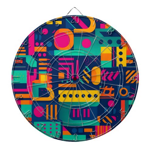 Abstract neon colors and geometric bohemian shapes dart board