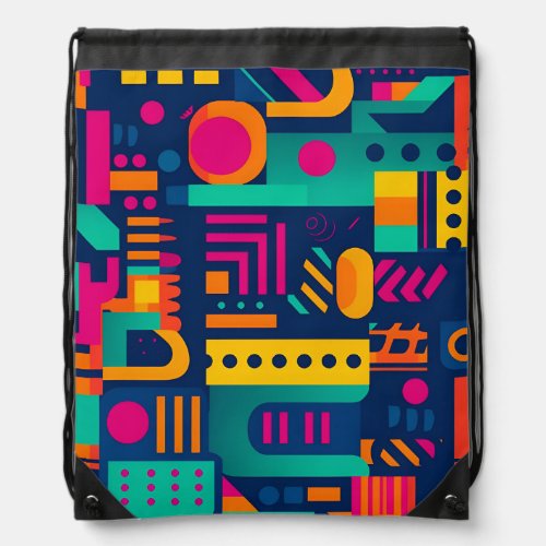 Abstract neon colors and geometric bohemian shapes drawstring bag