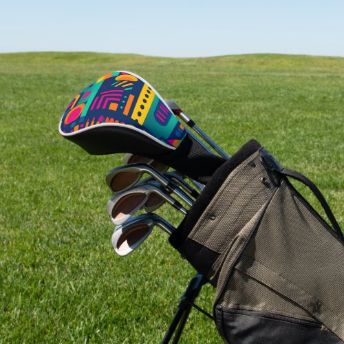 Abstract neon colors and geometric bohemian shapes golf head cover