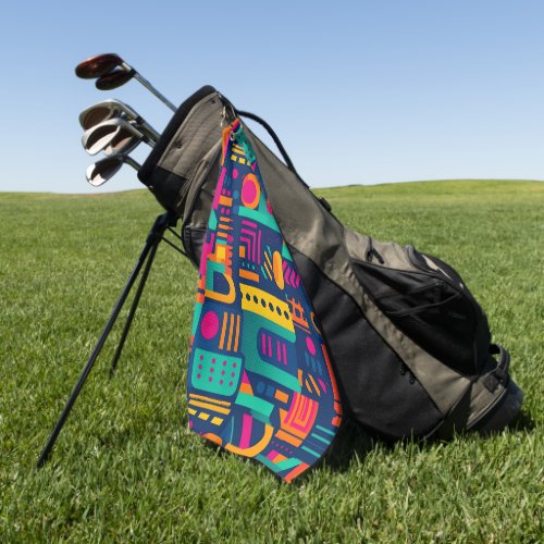 Abstract neon colors and geometric bohemian shapes golf towel