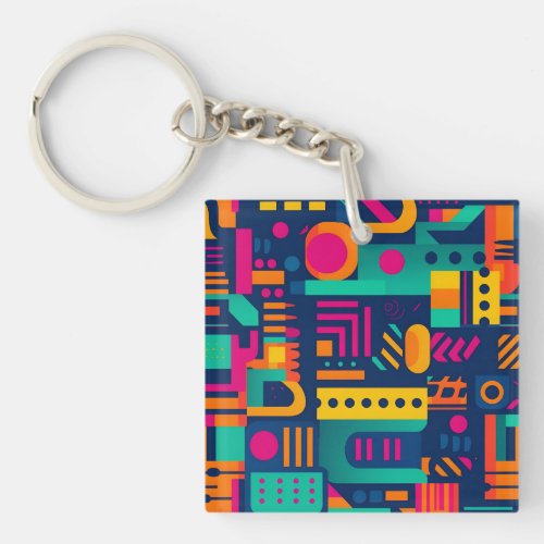 Abstract neon colors and geometric bohemian shapes keychain