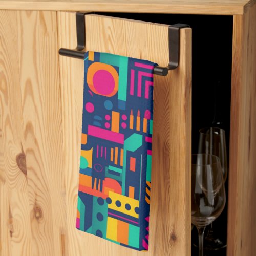 Abstract neon colors and geometric bohemian shapes kitchen towel