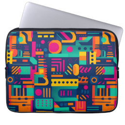 Abstract neon colors and geometric bohemian shapes laptop sleeve