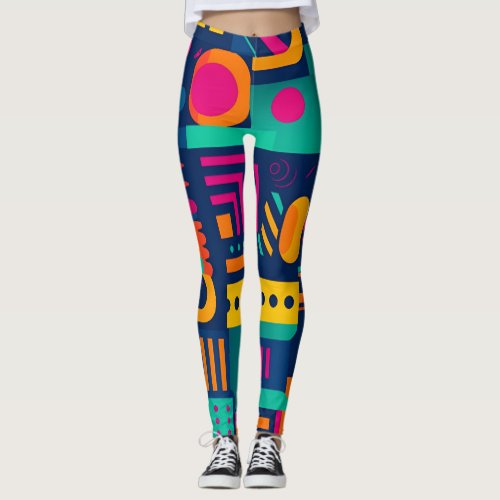Abstract neon colors and geometric bohemian shapes leggings