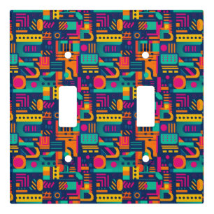Abstract neon colors and geometric bohemian shapes light switch cover