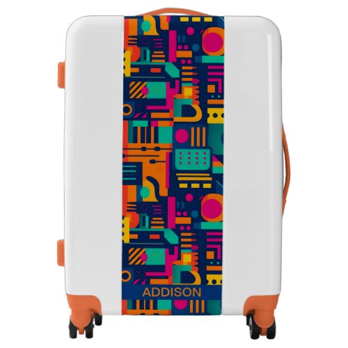 Abstract neon colors and geometric bohemian shapes luggage