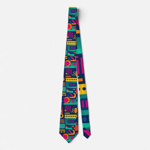 Abstract neon colors and geometric bohemian shapes neck tie