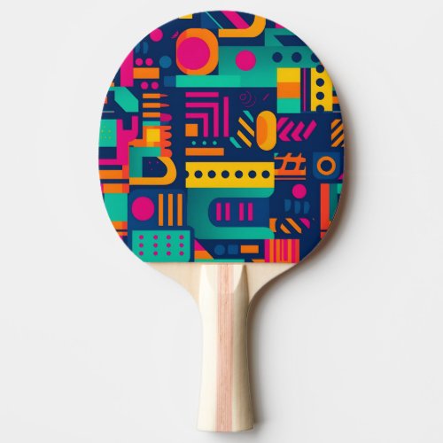 Abstract neon colors and geometric bohemian shapes ping pong paddle