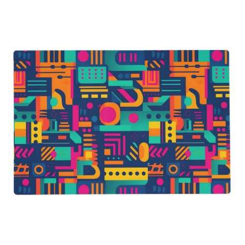 Abstract neon colors and geometric bohemian shapes placemat
