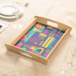 Abstract neon colors and geometric bohemian shapes serving tray