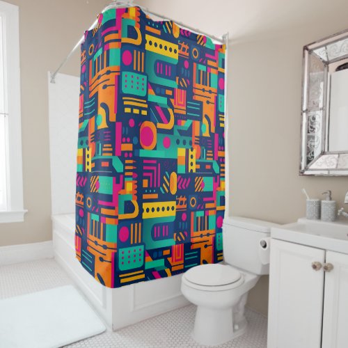 Abstract neon colors and geometric bohemian shapes shower curtain