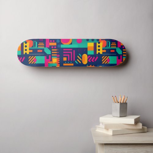 Abstract neon colors and geometric bohemian shapes skateboard