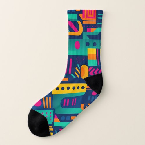 Abstract neon colors and geometric bohemian shapes socks