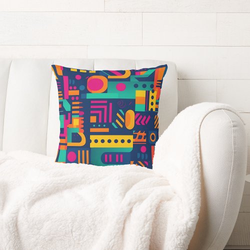 Abstract neon colors and geometric bohemian shapes throw pillow