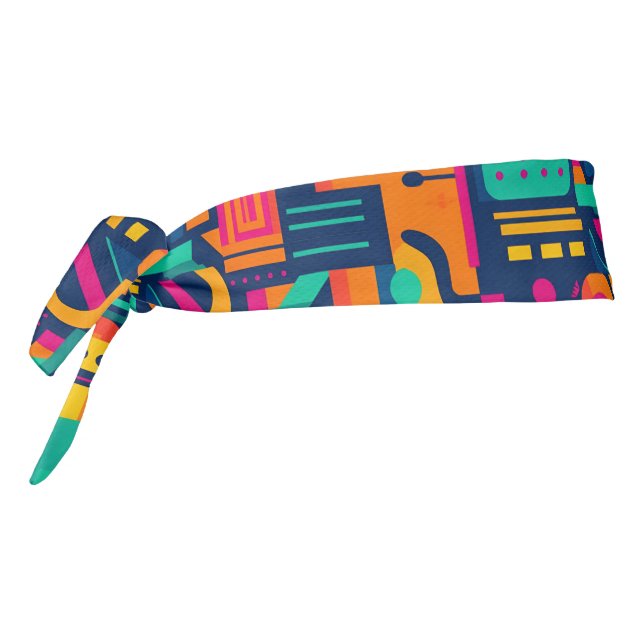 Abstract neon colors and geometric bohemian shapes tie headband (Rotate 270)