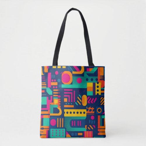 Abstract neon colors and geometric bohemian shapes tote bag