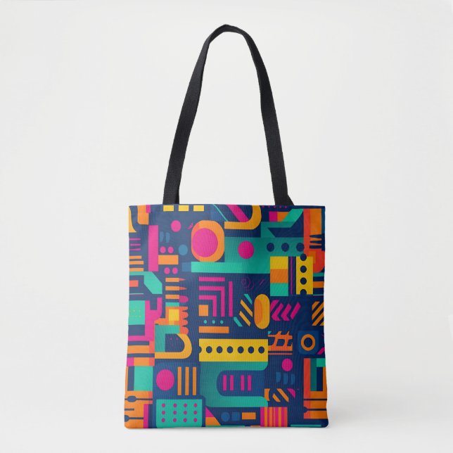Abstract neon colors and geometric bohemian shapes tote bag (Front)