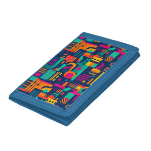 Abstract neon colors and geometric bohemian shapes tri-fold wallet