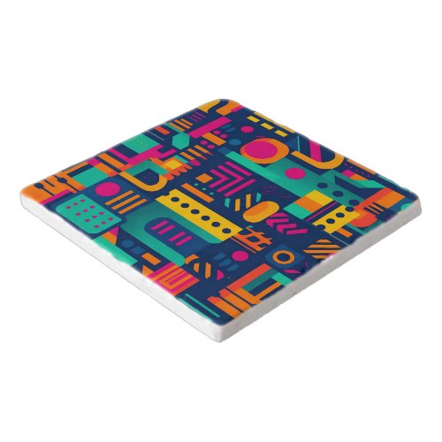 Abstract neon colors and geometric bohemian shapes trivet